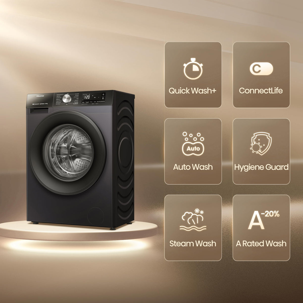 Hisense 3S Series WD3S8043BB3 Wifi Connected 8Kg and 5Kg Washer Dryer with 1400 rpm - Black - A-D Rated