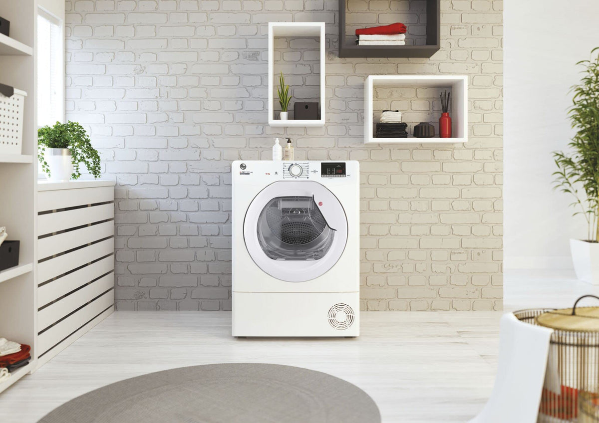 Hoover HLEC10DE H-Dry 300, 10kg, Condenser Tumble Dryer, Aquavision, White, Sensor Dry, NFC