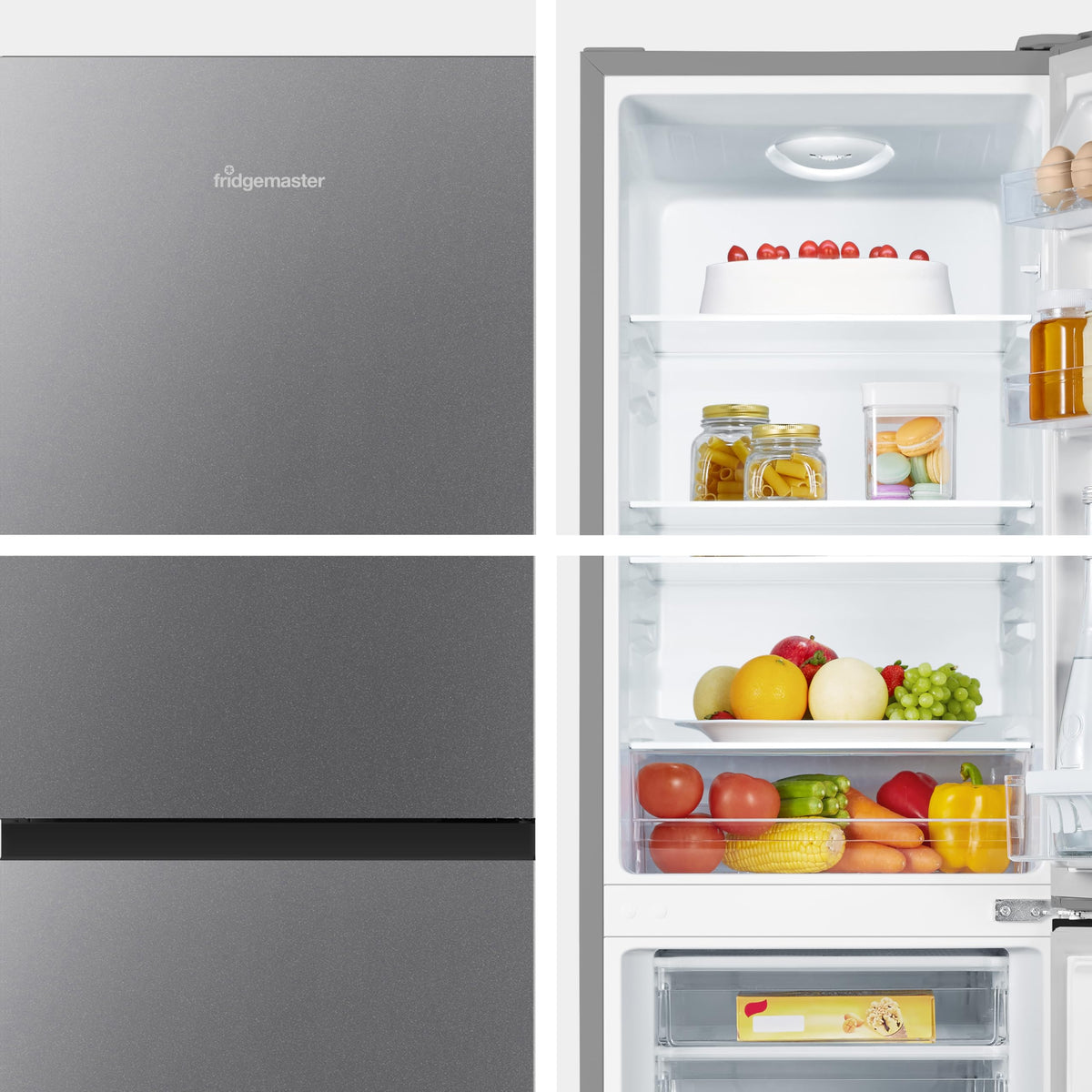 Fridgemaster MC50165EB 50cm Freestanding 60/40 Fridge Freezer - 175-litre capacity with Crisper box - Reversible Door