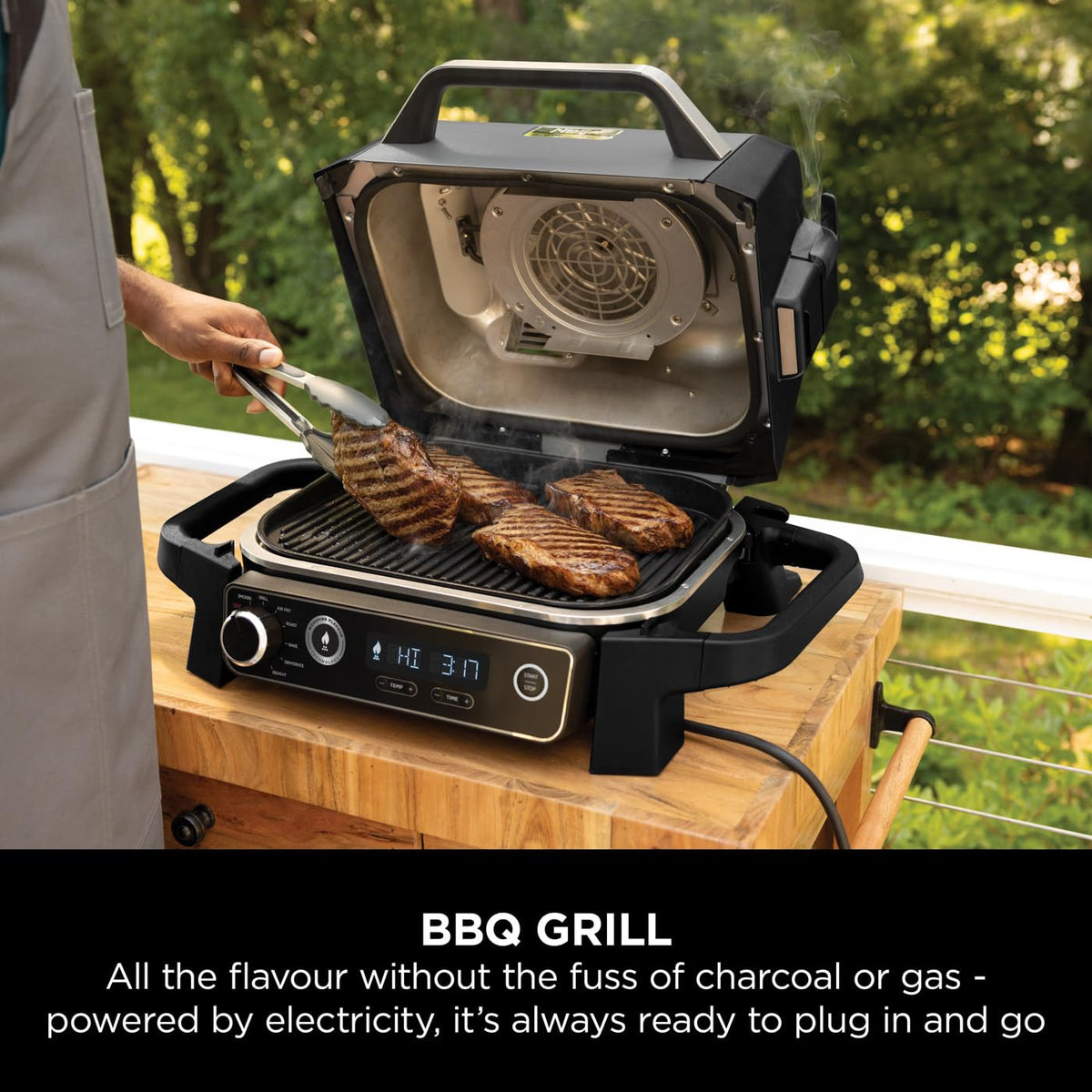 Ninja Woodfire Electric BBQ Grill & Smoker, 7-in-1 Outdoor Grill & Air Fryer, Roast, Bake, Dehydrate, Uses Woodfire Pellets