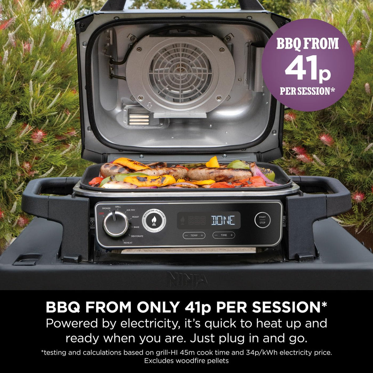 Ninja Woodfire Electric BBQ Grill & Smoker, 7-in-1 Outdoor Grill & Air Fryer, Roast, Bake, Dehydrate, Uses Woodfire Pellets