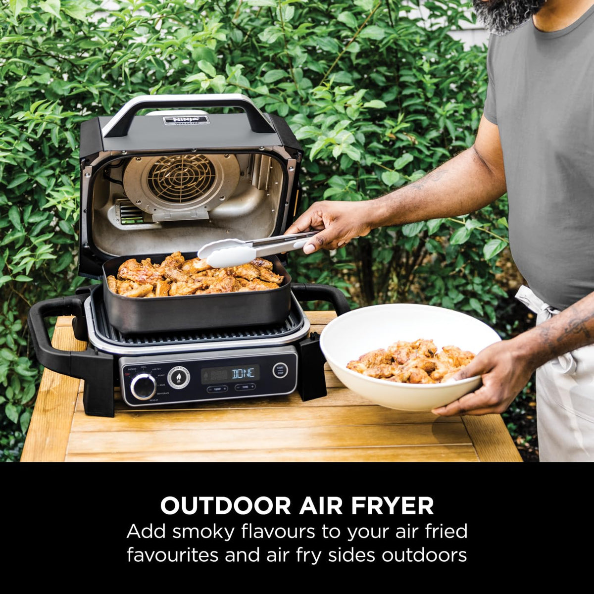 Ninja Woodfire Electric BBQ Grill & Smoker, 7-in-1 Outdoor Grill & Air Fryer, Roast, Bake, Dehydrate, Uses Woodfire Pellets